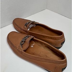 Salvatore Ferragamo Sport Italian Leather Women’s Loafers 7.5 Tan Metal Buckle